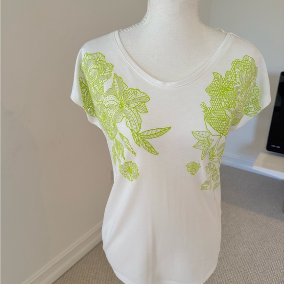 Reserved Tops - Reserved White Tee with Green Floral Design